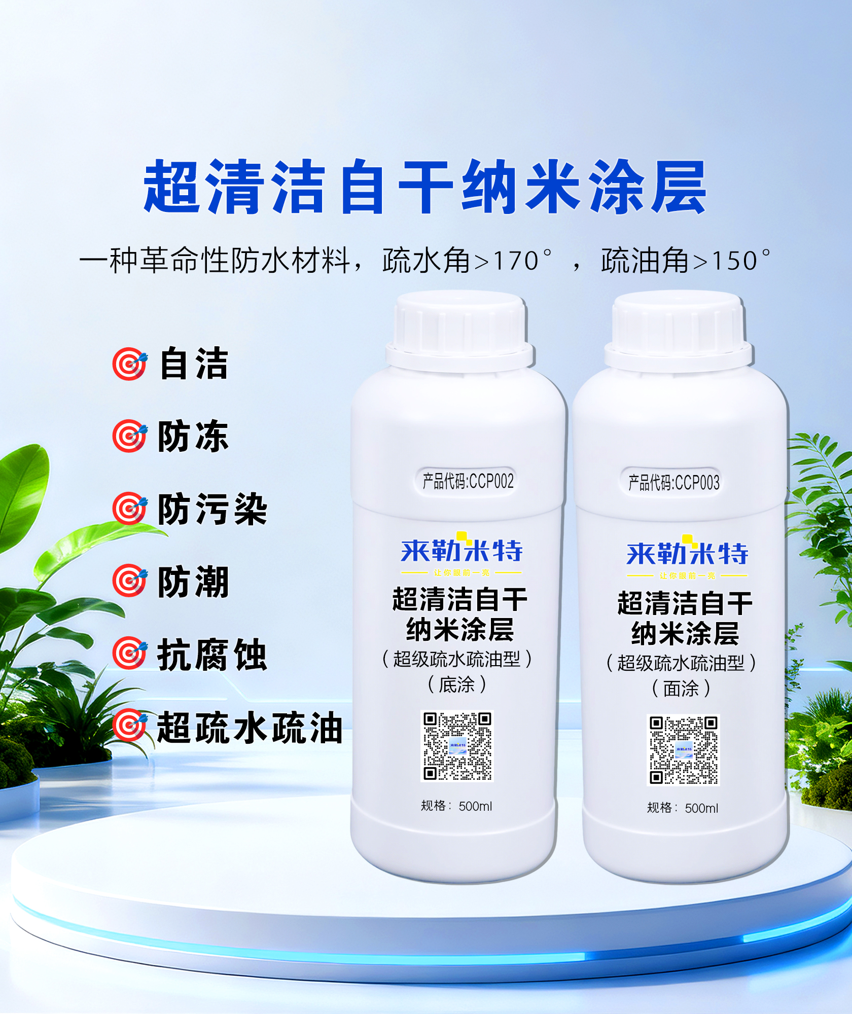 超清洁自干纳米涂层超疏水超疏油、防水、叶片防结冰 、抗腐蚀 1L